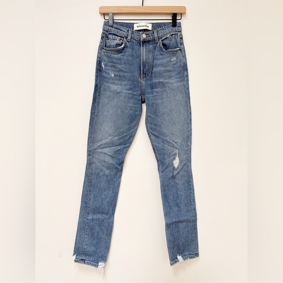 Reformation Hepburn High & Skinny Jeans in Medium Wash Distressing size 25 - Picture 2 of 12